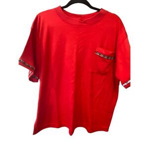 Jantzen T-Shirt Mens Size XL Red Chest Pocket Regular Fit Crew Neck Short Sleeve